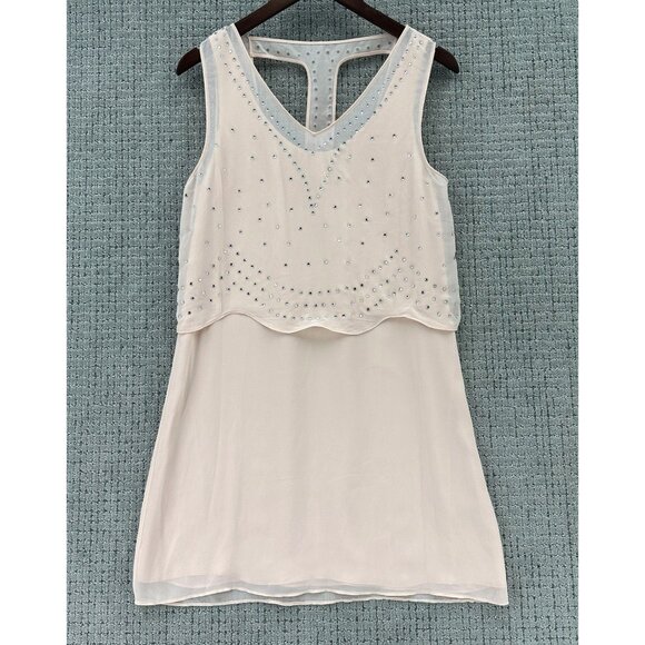 Pearl Georgina Chapman Dress Womens 8 Blush Pink Sleeveless Rhinestone Chiffon - Picture 1 of 13